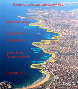 Map of the Bondi to Coogee walk , Sydney Australia - FREETOBEBRI.COM