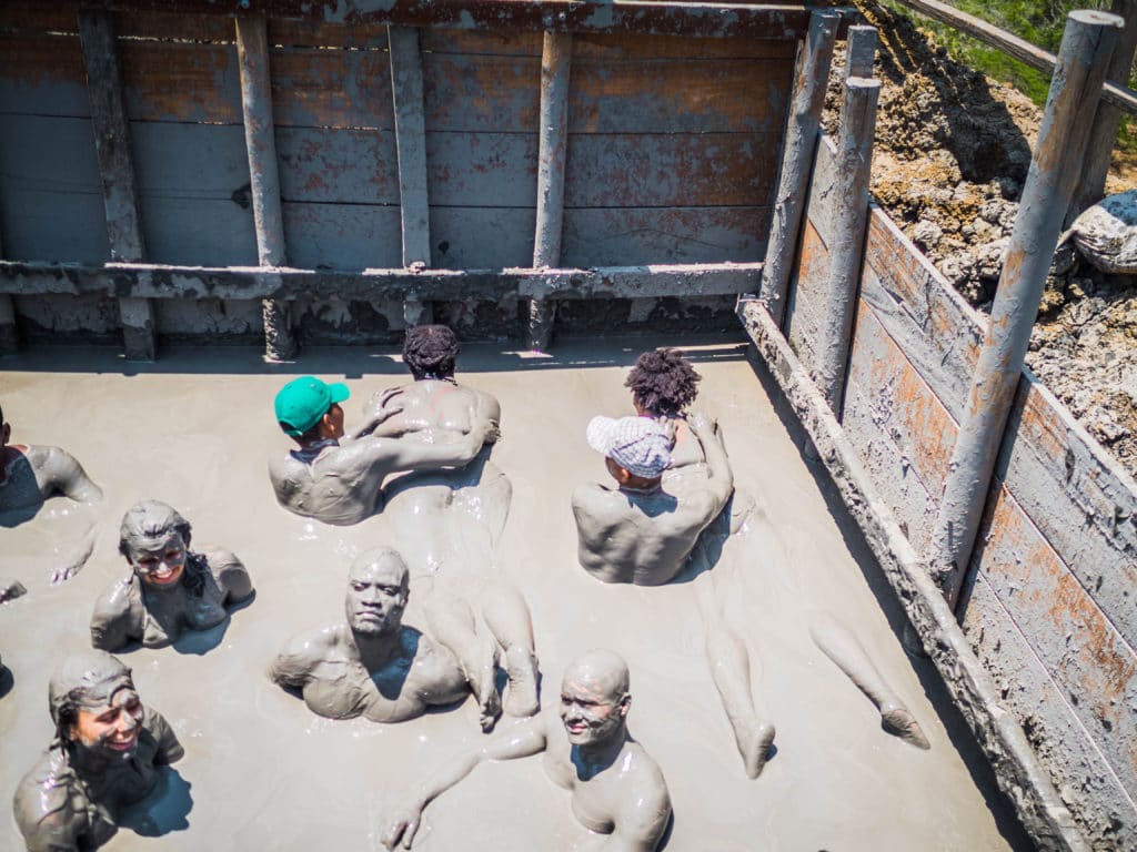 Getting a Massage at El Tutomo Mud Volcano outside Cartagena Colombia - FREETOBEBRI.COM