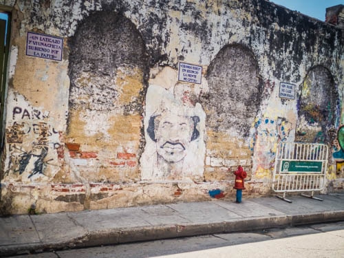 Graffiti Man depicted in Street Art in Cartagena Colombia